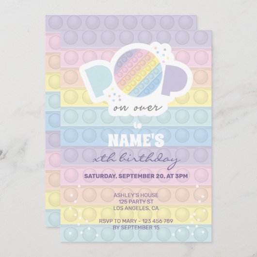 Pastel Pop it Birthday Party Invitation Kaart (Voorkant / Achterkant)