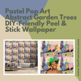 Pastel Pop Kunst Abstracte Tuin, Bomen Peel & Stic Behang