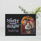 Pastel Pop Moderne Retro Kerstmis Familiefoto Feestdagenkaart (Staand voorkant)