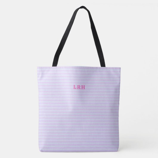 Pastel Pop Streep Klassieke Monogram Initialen Tote Bag (Voorkant)