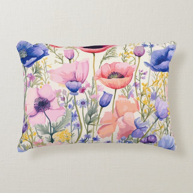 Pastel Poppies bloei accent kussen (Voorkant)
