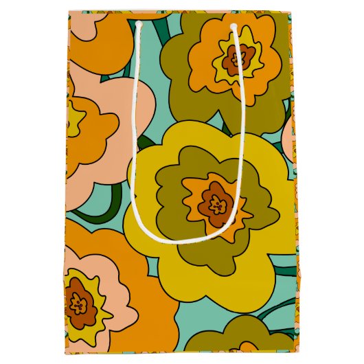 Pastel Poppies Wrapping Paper Bag Medium Cadeauzakje (Achterkant)