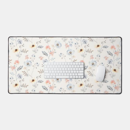Pastel Poppy Floral Garden Pattern Bureaumat (Keyboard & Muis)
