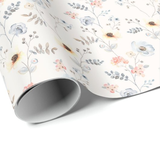 Pastel Poppy Floral Garden Pattern Cadeaupapier (Rol Hoek)