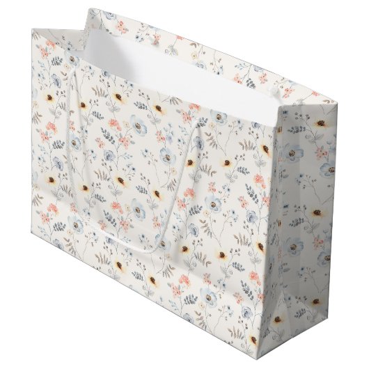 Pastel Poppy Floral Garden Pattern Groot Cadeauzakje (Voorkant Gekanteld)