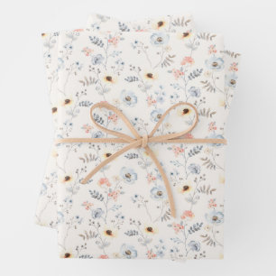 Pastel Poppy Floral Garden Pattern Inpakpapier Vel