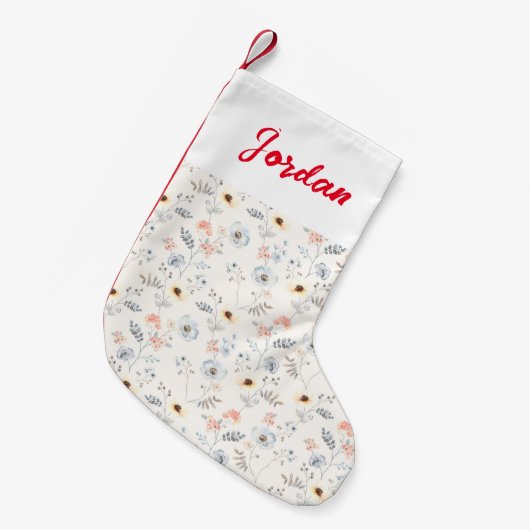 Pastel Poppy Floral Garden Pattern Kleine Kerstsok (Voorkant (Hangend))