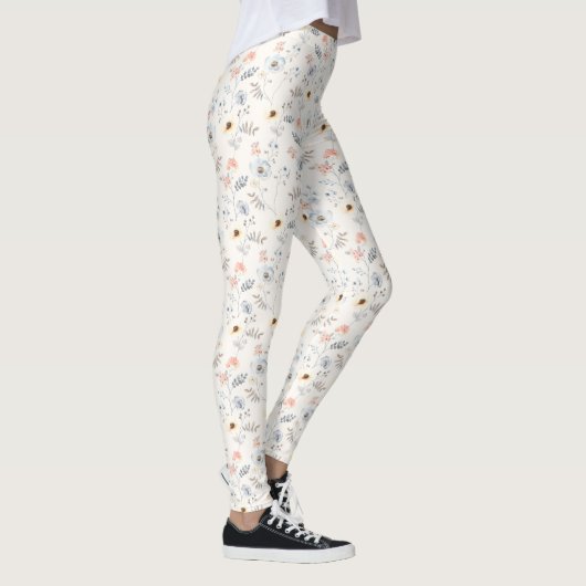 Pastel Poppy Floral Garden Pattern Leggings (Rechts)