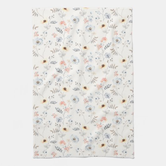 Pastel Poppy Floral Garden Pattern Theedoek (Verticaal)
