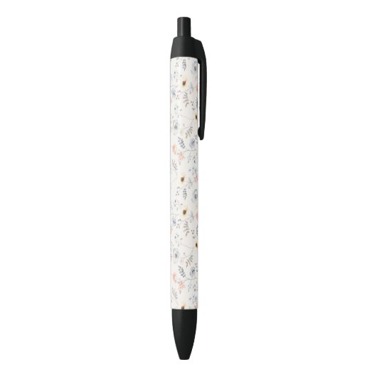 Pastel Poppy Floral Garden Pattern Zwarte Inkt Pen (Achterkant (Verticaal))