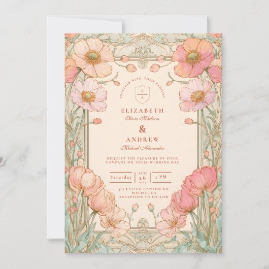 Pastel Poppy Garden Wedding Kaart (Voorkant)