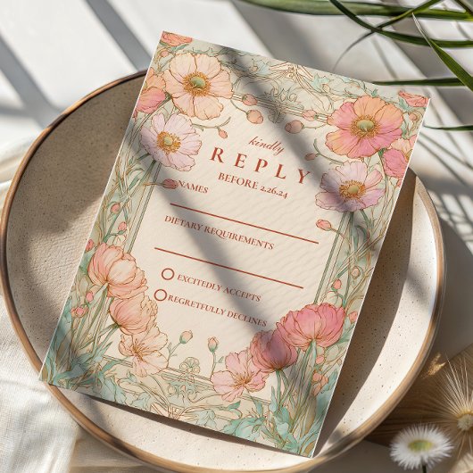 Pastel Poppy Garden Wedding RSVP Kaartje
