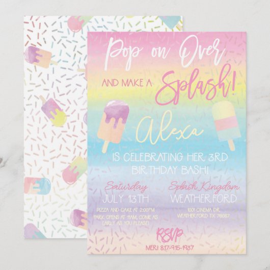 Pastel Popsicle Birthday Party Aankondiging (Voorkant / Achterkant)
