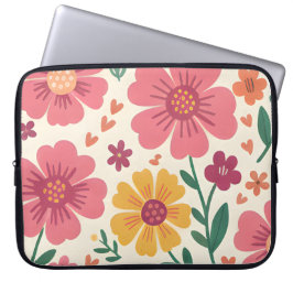 Pastel Posy Whimsisch Bloemmotief Laptop Sleeve