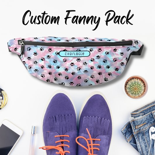 Pastel Powder Pink Aqua Shibori Paw Pattern Schatt Heuptasje