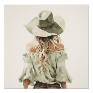 Pastel Prairies: Cowgirl kunst aan de muur Perfect Poster