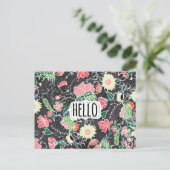 Pastel preppy bloemen Hallo typografiekbord Briefkaart (Staand voorkant)