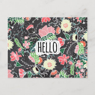Pastel preppy bloemen Hallo typografiekbord Briefkaart