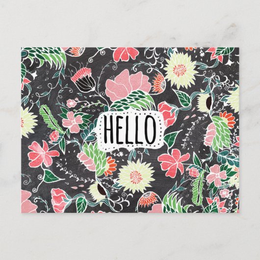 Pastel preppy bloemen Hallo typografiekbord Briefkaart (Voorkant)