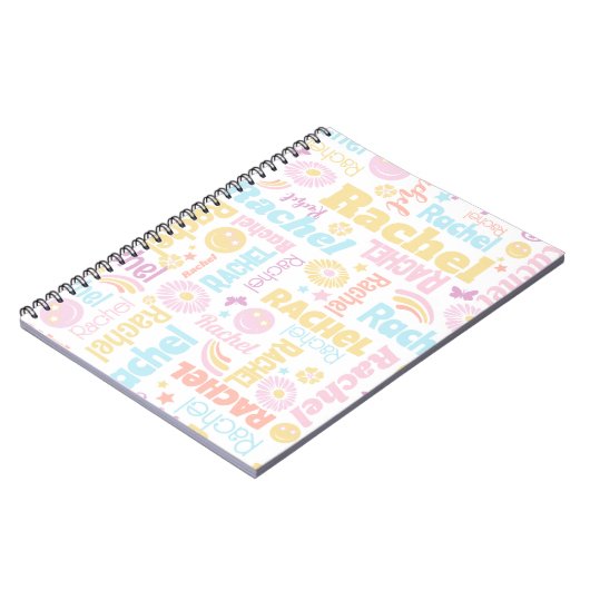 Pastel preppy glimlach gezichten ster aangepaste n notitieboek (Linkerzijde)