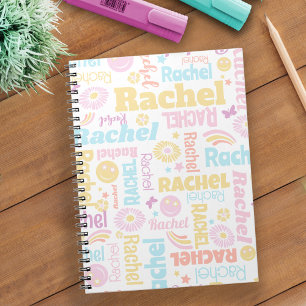 Pastel preppy glimlach gezichten ster aangepaste n notitieboek
