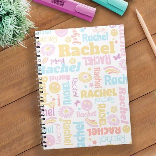 Pastel preppy glimlach gezichten ster aangepaste n notitieboek