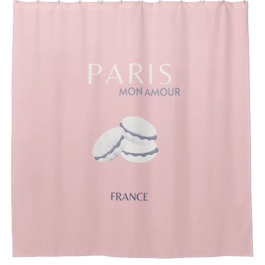 Pastel Preppy Macarons, roze Parijs Travel Art Douchegordijn (Voorkant)