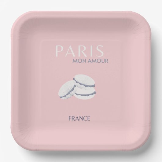 Pastel Preppy Macarons, roze Parijs Travel Art Papieren Bordje (Voorkant)