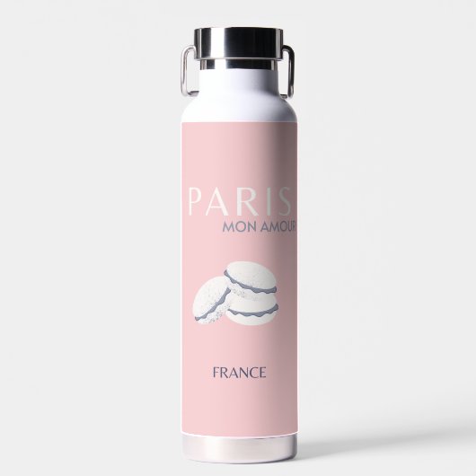 Pastel Preppy Macarons, roze Parijs Travel Art Waterfles (Voorkant)