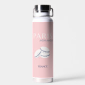 Pastel Preppy Macarons, roze Parijs Travel Art Waterfles (Achterkant)