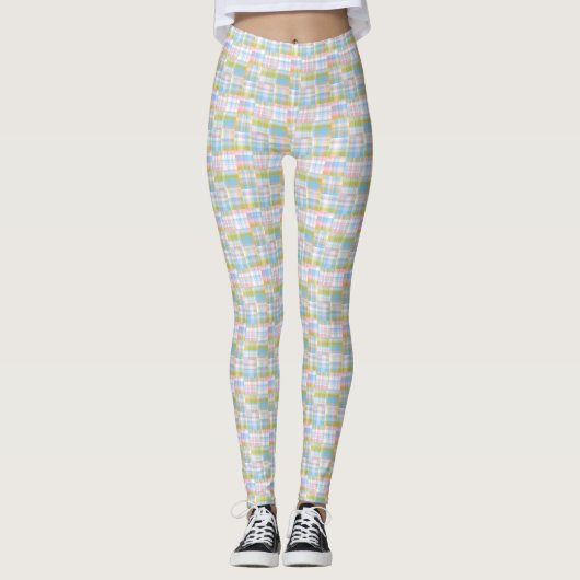 Pastel Preppy Madras Patchwork Style Pset Tartan Leggings (Voorkant)
