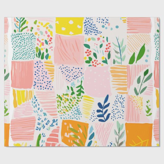 Pastel Preppy Patchwork Cadeaupapier (Vlak)