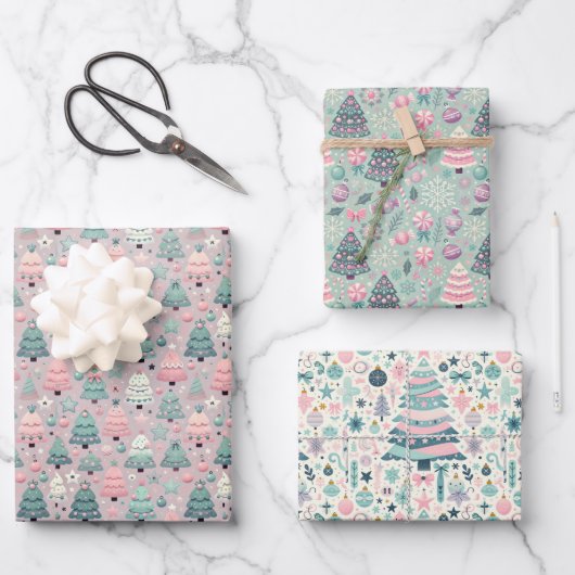 Pastel Preteen Christmas Tree Gift Wrap Inpakpapier Vel (Voorkant)