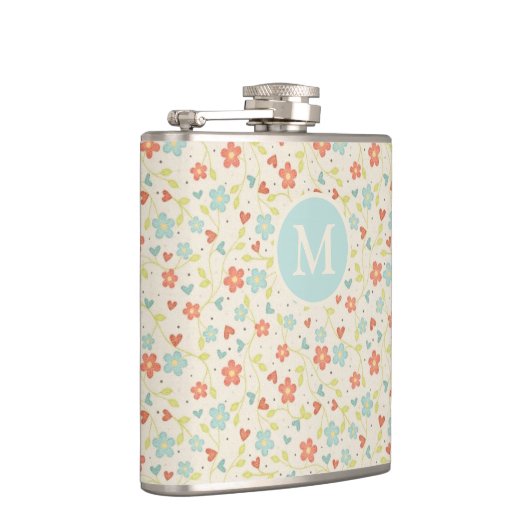 Pastel Pretty Spring Floral Pattern Monogram Heupfles (Rechts)