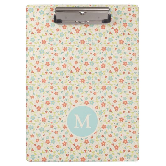 Pastel Pretty Spring Floral Pattern Monogram Klembord (Voorkant)