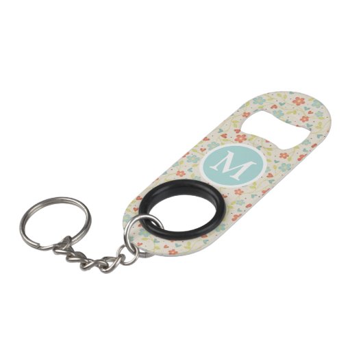 Pastel Pretty Spring Floral Pattern Monogram Mini Flessenopener (Voorkant Gekanteld)