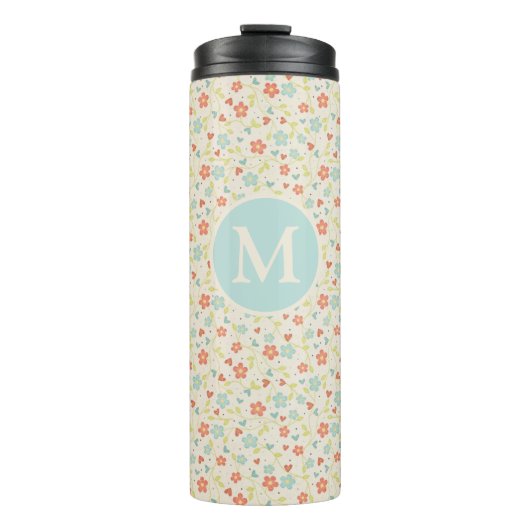 Pastel Pretty Spring Floral Pattern Monogram Thermosbeker (Voorkant)