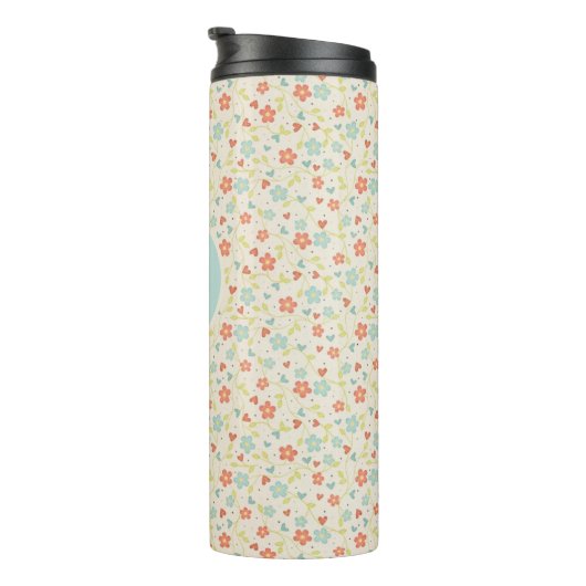 Pastel Pretty Spring Floral Pattern Monogram Thermosbeker (Geroteerd rechts)
