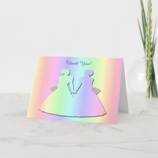 Pastel Pride Trouwkaart voor een Lesbisch Huwelijk Bedankkaart (Voorkant)