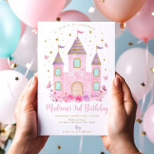 Pastel Princess Castle Butterfly Flower Birthday Kaart