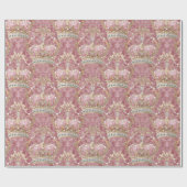 Pastel Princess Crowns Damask Pearls Cadeaupapier (Vlak)