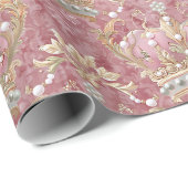 Pastel Princess Crowns Damask Pearls Cadeaupapier (Rol Hoek)