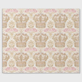 Pastel Princess Crowns Damask Pearls Cadeaupapier (Vlak)