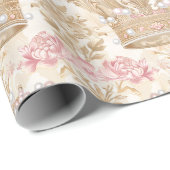 Pastel Princess Crowns Damask Pearls Cadeaupapier (Rol Hoek)