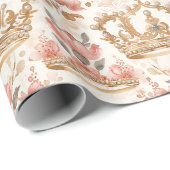 Pastel Princess Crowns Damask Pearls Cadeaupapier (Rol Hoek)