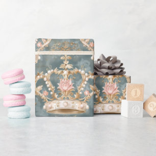 Pastel Princess Crowns Damask Pearls Cadeaupapier