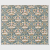 Pastel Princess Crowns Damask Pearls Cadeaupapier (Vlak)