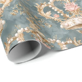 Pastel Princess Crowns Damask Pearls Cadeaupapier (Rol Hoek)