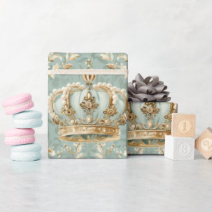 Pastel Princess Crowns Damask Pearls Cadeaupapier