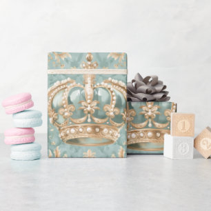 Pastel Princess Crowns Damask Pearls Cadeaupapier